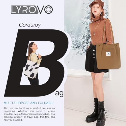 Image of Lyrovo Women Corduroy Shoulder Tote Bag for Work Beach Travel and Shopping Grocery