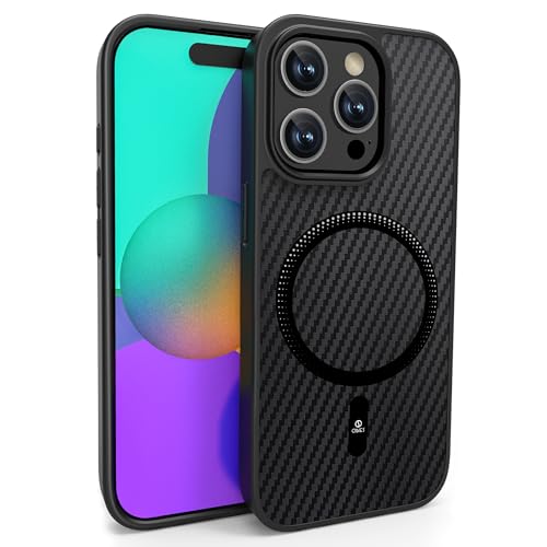ONES】Carcasa de Fibra de Carbono Funda para iPhone 15 Pro con Anillo Magnético[6.1Pulgadas] | Compatible con MagSafe | Textura Antihuellas| Ultraligero y Ultrafino | Protección Militar Anti-Caídas