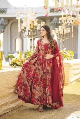 Image of Women Maxi Fashion Anarkali Suit (Gown) (in, Alpha, XL, Extra Large, Maroon)
