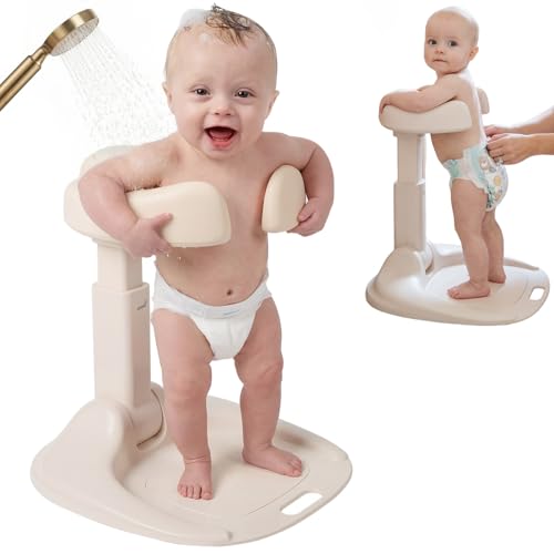 GROWNSY Baby Bath Stand for Babies 6 Months & Up, Foldable Baby Shower Stand for Infants and Toddlers, Adjustable Baby Shower Standing Support With Shower Holder