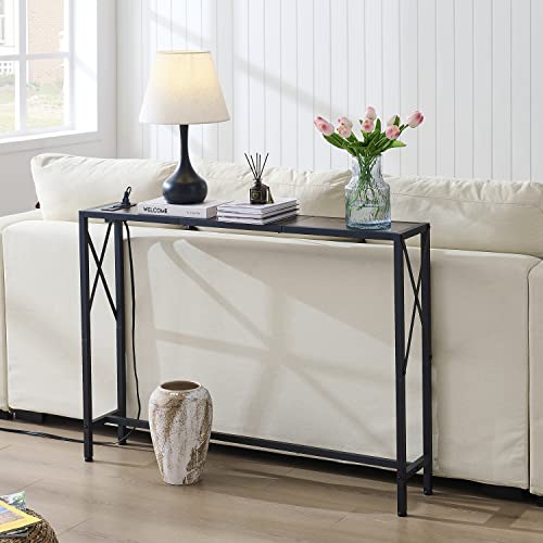 Gewudraw Console Table With Power Outlets, 41.73" Narrow Sofa Table With Charging Station & Usb Ports, Entryway Table Behind Couch, Industrial Sofa Table For Hallway, Living Room, Bedroom #TOP1