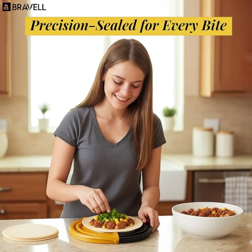 Image of 4-in-1 Tortilla Sealer (10+8+6+4 Inch) Crimper & Empanada Maker Press - Make Tortillas, Dumplings & More with Easy-Clean Food-Grade Plastic Tool with User Manual in Yellow /Black