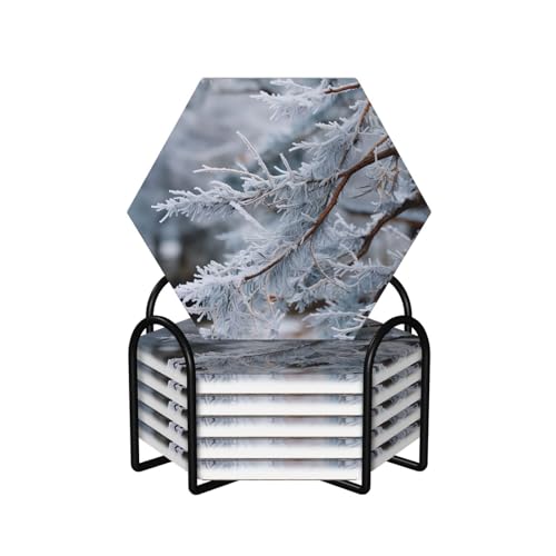 Dessous de verre pierre céramique absorbant avec support métal pour protection table salon - 2