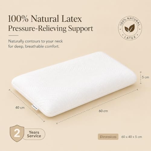 Image of kasiemobi Low Height 100% Natural Latex Pincore Pillow 60x40x5 cm | Natural Latex, Knitted Zippered Cover | Stomach Sleepers, Petite Adults, Lower Pillow Height | White Color