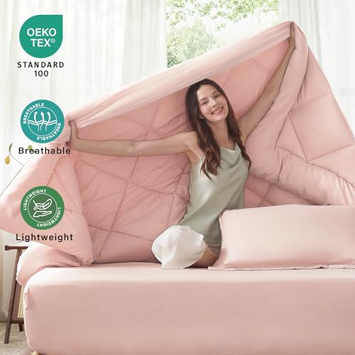 Anluoer Twin Comforter Set,Pink Bed in a Bag 5 Piece,Lightweight Bedding Set with Soft Down Alternative Fill,Bed Set Includes Comforter, Fitted Sheet, Flat Sheet,Pillowcase and Sham