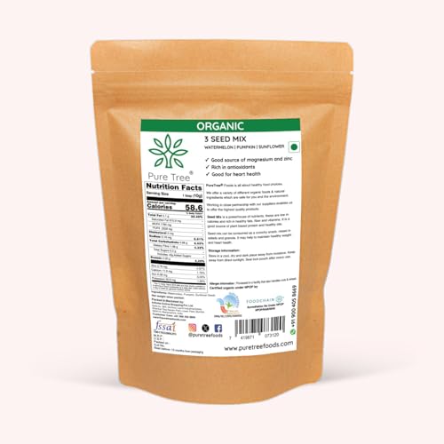 Image of Pure Tree Certified Organic Pumpkin Seeds, Sunflower Seeds, Watermelon Seeds | 850 g | Rich Source Of Magnesium | 3 Seeds Mix for Eating | Crunchy Snack, Diet Snacks, Mix In Salad