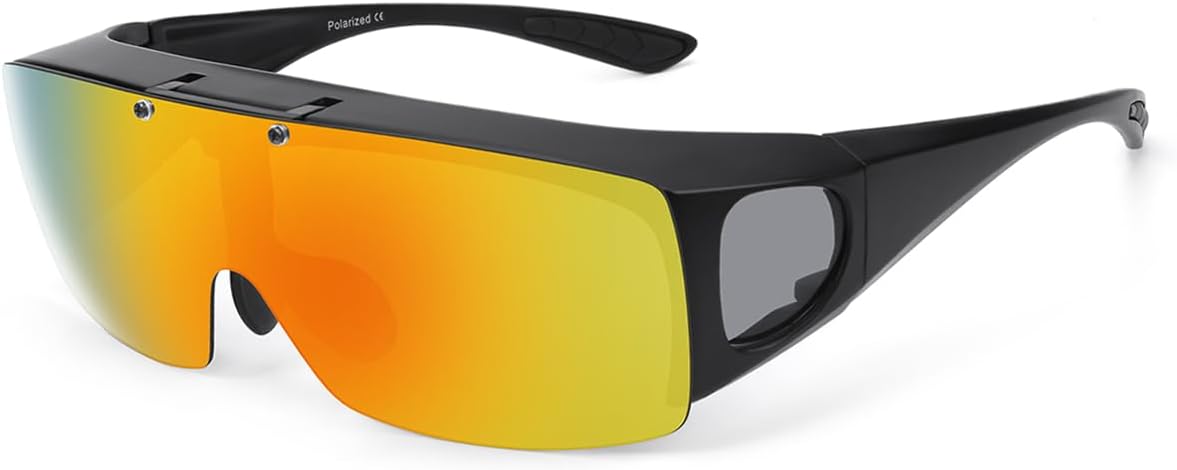 Mens Polarized Flip Up Fitover Sunglasses with Mirrored Lenses