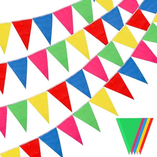 Guirnalda Banderines de Tela Fiesta Triangulares Guirnalda Nylon Bunting Banderín Triangular Decoración para Cumpleaños, Bodas, Escuela, Jardín, Fiesta, Hogar,Navidad (40M,80 Banderas)