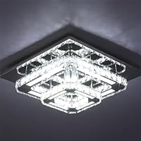 CXGLEAMING Moderne kristallen plafondverlichting mini vierkante kristallen kroonluchter eigentijdse luxe halve oppervlakte LED-plafondlamp voor slaapkamer eetkamer keuken hal entree
