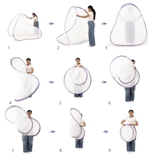 Image of Wakefit Mosquito Net for Double Bed | Queen Size Foldable Machardani | Polyester 30GSM Strong Net | Lightweight Breathable & Washable | PVC Coated Corrosion Resistant Steel Wire | Purple | 200x180 CM