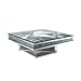 Mirrored Glass Coffee Table Acrylic Diamond Square,Modern Three-Layer Centre Table with Dazzling Crushed Crystal Border,Silver