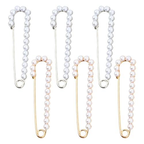 Alfileres de seguridad grandes con perlas, 6 unidades, broches de perlas fuertes dorados y plateados, broche de seguridad de moda para vestido de novia, suéter, bufandas, faldas, decoraciones, niñas