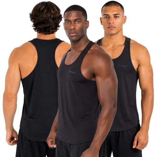 DEVOPS 3 Pack Mens Y-Back Dry Fit Muscle Gym Workout Mesh Tank Top
