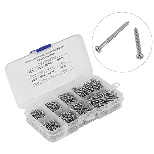 800Pcs M2 Self Drilling Phillips Screw Assortment Kit 8 Sizes Stainless Steel Mini Cross Drive Pan Head Tapping Wood Screws Fasteners Set #TOP5