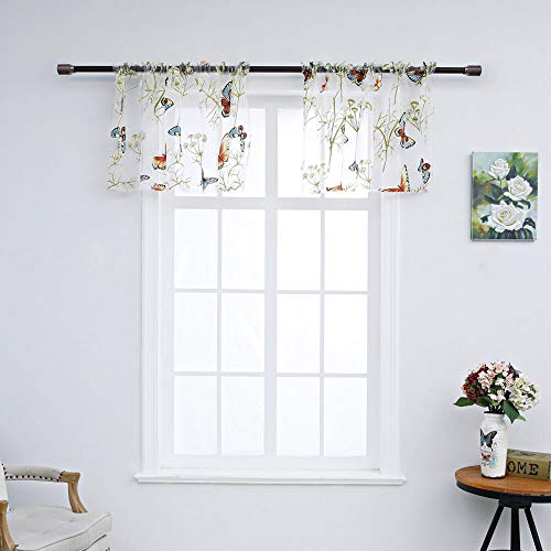 Wubodti Butterfly Sheer Voile Valances For Kitchen Short Window Curtain 1 Panel, Colorful Print Valance Tulle Window Treatments Valances For Bedroom Living Room Dining Room Study,59X14 Inch #TOP1