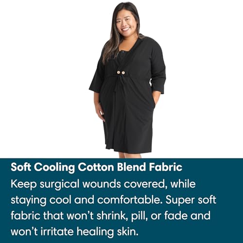Brobe Post Surgery Robe with 6 Internal Pockets for Mastectomy, Mommy Makeover, Tummy Tuck, Open Heart Surgery(X-Large Black)