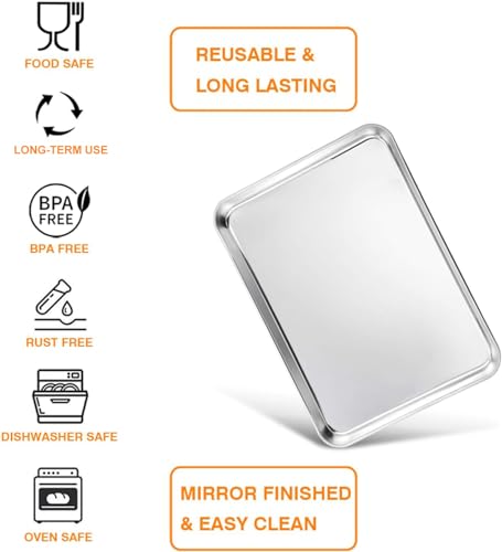 Stainless Steel Baking Tray Set of 2, Baking Sheet Cookie Tray Professional, 40x 30x 2.5 cm, Non Toxic & Healthy, Mirror Finish & Rust Proof, Easy Clean & Dishwasher Safe - Image 3