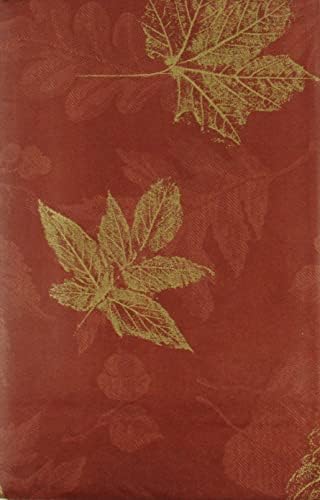 Etchings of Gold Flake Leaves on Assorted Colors Vinyl Flannel Back Tablecloth (Rustic Red, 60" Round)
