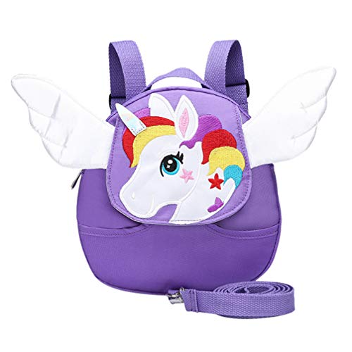 Mochila infantil de unicórnio Valicclud antiperda para crianças pequenas, Roxa, 20X20X7cm