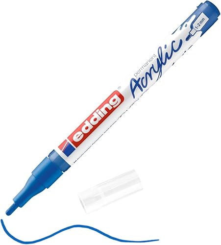 edding 5300 marcador acrílico fino - azul - 1 marcador de pintura acrílica impermeable - punta redonda fina 0.039-0.079 in - bolígrafo de pintura