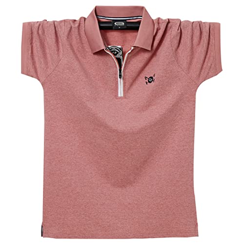 WINDEHAO Polo de manga corta para hombre, talla grande, 6XL, casual, de negocios, con solapa, con cremallera, bordado de algodón, (rosa, 4XL)