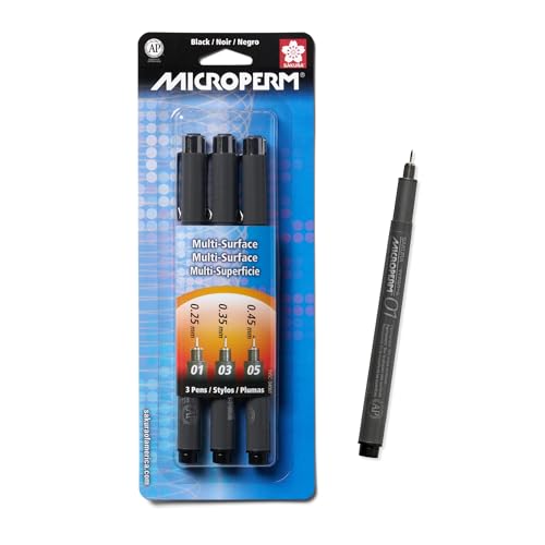 SAKURA 3-Piece Microperm Blister Card Ultra-Fine Point Pen Set, Black