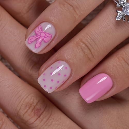 Image of CurvLife Soft Gel Press On Nails Square, Long-Lasting 32Pcs 16Size Reusable Stick On Fake Nails Kit with Glue Tabs, Glossy Salon-Style Manicure for Women Teens Beginners, At-Home (Sugar Bow)