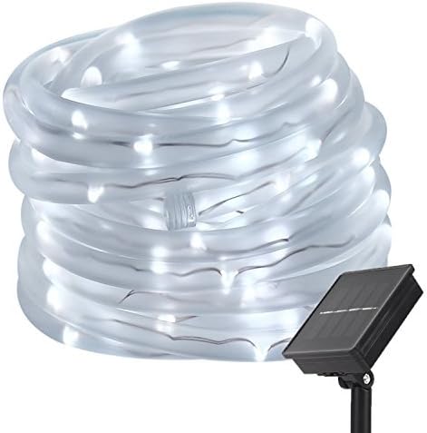 LTE Solar LED String Light Solar Powered Rope light Waterproof IP55 Cool White 6000K 33ft 100 LEDs, Decoration Light for Gardens, Patios, Homes, Parties