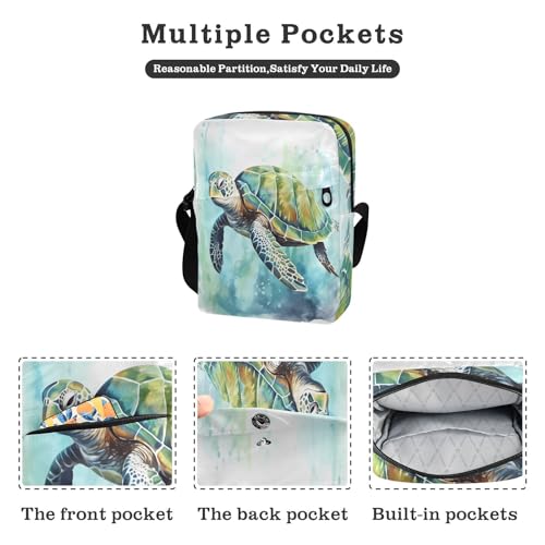 men's messenger bag mens crossbody bag Womens Cross Body Purse Adjustable Strap for work work - Green Sea Turtle2