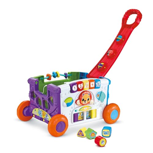 VTech - Super Chariot Interactif Multi-Activités, Chariot Enfant à Tirer avec Trieur de Formes, Jeux d’Éveil, Bac à Jouets Interactif et Musical, Cadeau...