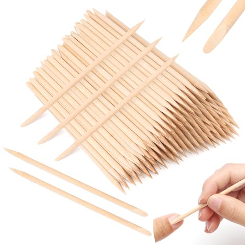 1000 PCS 4.5 Inch Orange Wood Sticks for Nails, AHIER Wooden Cuticle Pusher Sticks Double Head Functional Manicure Tools