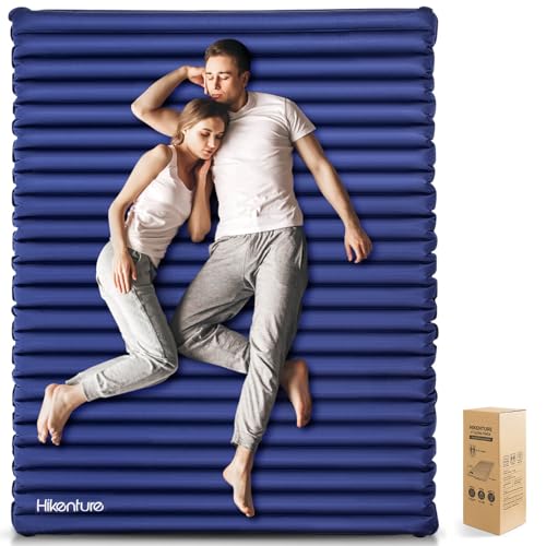 Hikenture Double Sleeping Pad for Camping, 4" Extra-Thick Camping Mattress 2 Person, Inflatable & Ultralight Sleeping Mat for Backpacking, Hiking (Navy Pumpsack, Full XL)