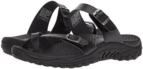 Skechers Women's Reggae-Carribean-Double Buckle Toe Thong Slide Sandal, Black, 9 M US