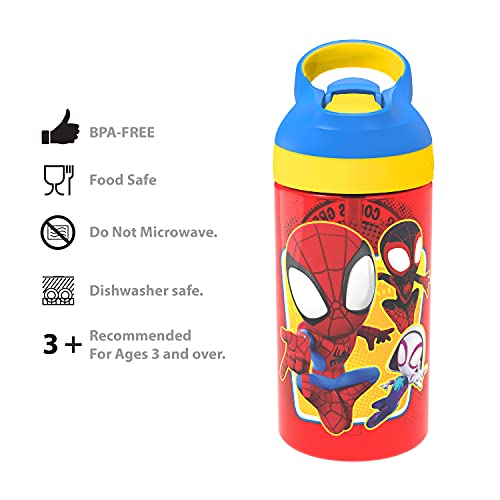Zak Designs 5-Piece Dinnerware Set, Marvel Spidey and His Amazing Friends - Durable Plastic & Stainless Steel - Includes Water Bottle, Plate, Bowl, Fork & Spoon - Suitable for Kids Ages 3+