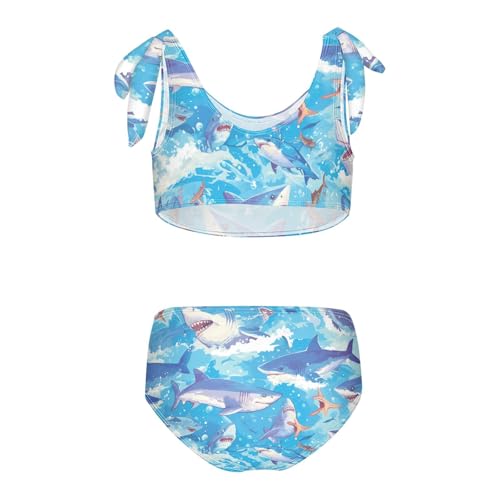 KLL Ocean Shark Masco Girl Two Piece Bikini Set Beach Swimsuits Swimwear Cute Shoulder Strap2