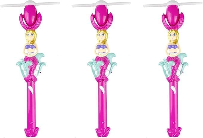 Neel Saanjh Mermaid Design Rotating Glowing Fairy Stick, Magic Wand, Wonderful Music, Spinning Windmill Toy, Playful Toy Gift For Girls, Wonderful for Parties (3 PCS)