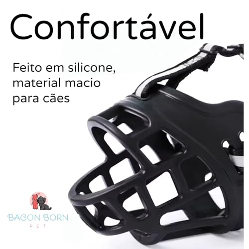 Focinheira Reforçada Silicone Ajustável Para Cachorros Todos Os Portes Bacon Born Pet (2)