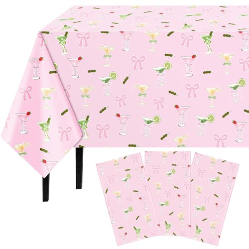 Image of FuWeave 3pcs a Tini Bit Older Birthday Decor Martini Tablecloth for Birthday Decor Waterproof Plastic Table Covers for Pink Martini Bachelorette Bridal Shower Party, 54x108inch