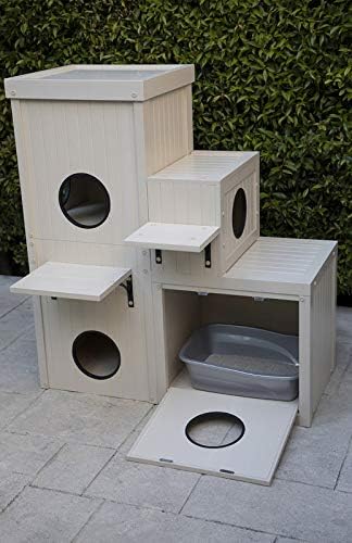 New Age Pet ECOFLEX Kitty Katio Cat House with 4 Cubes, 2 Shelf Indoor/Outdoor Tower with Hidden Litter Area, Moisture Resistant, Pairs with Kitty Katio Pen