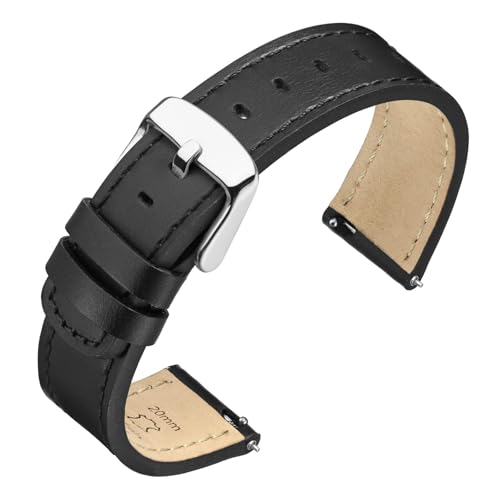 Image of ANNEFIT 18mm Watch Band, Quick Release Genuine Leather Replacement Strap (Black /Black Stitching)