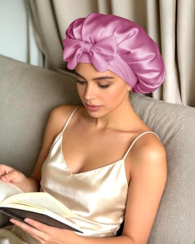 Image of BONNET QUEEN Silk Bonnet for Sleeping Women, Double layer Satin Hair Bonnet for Curly Hair, Satin Hair Cap for Sleeping