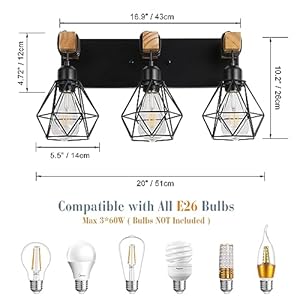 Farmhouse Vanity Light for Bathroom, 3-Light Wood Bathroom Vanity Light Fixtures Over Mirror, Rustic Sconces Wall Lighting with Metal Lampshade for Living Room, Bedroom, Hallway Farmhouse Vanity Light for Bathroom 3 Light Wood Bathroom Vanity Light Fixtures Over Mirror Rustic Sconces Wall Lighting with Metal Lampshade for Living Room Bedroom Hallway