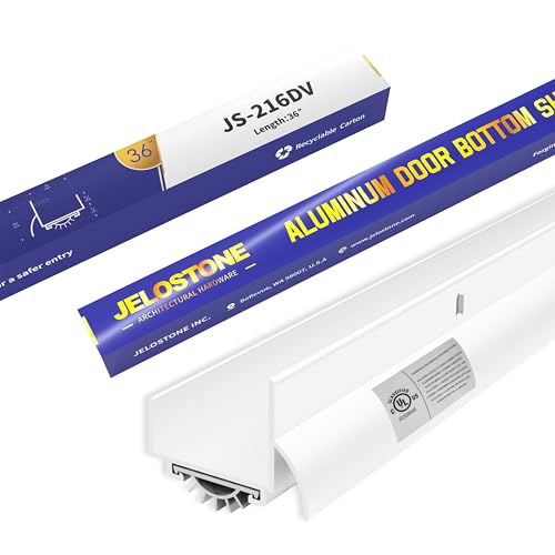 JELOSTONE U-Shaped Aluminum Door Bottom Shoes with Drip Cap (White) - Fire Rated - 1-3/4'W x 1-5/16'H x 36' L Weather Stripping Seal for Exterior Doors, Vinyl Insert, Powder Coated JS-216DV