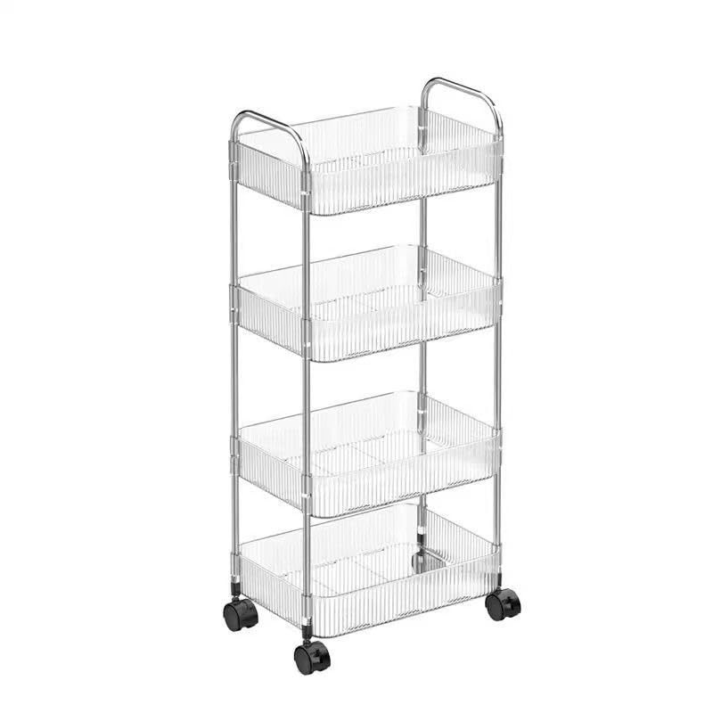 Peng General 4-Tier Acrylic Storage Rolling Cart Clear Bathroom Cart Organizer with 2 Hanging Baskets, Trolley Organizer with Lockable Wheels for Office Kitchen Laundry Room (Type 4)