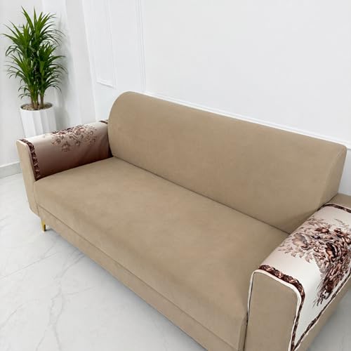 Image of Homerz Premium 'Luxe Series' Holland Velvet Sofa Cover | Smooth Finish | Anti-Skid Fleece Backing | Soft Touch Couch Seater Protector for Living Room Dustproof (Rust, 2 pc Armrest, Armrest)