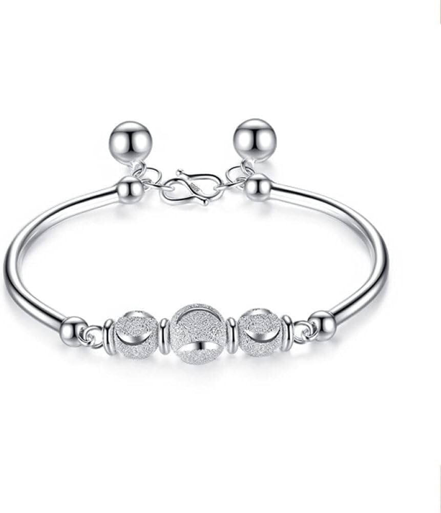 Bracciale regolabile,bracciale in argento sterling,bracciale in argento sterling S990 da donna Bracciale con perline opache vintage cinesi Bracciale aperto con polsino da donna Gioielli in argento ste