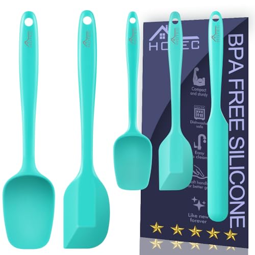 Image of Hotec 5 pieces Silicone Spatula Set Kitchen Utensils for Baking, Cooking, and Mixing Heat Resistant Non Stick Cookware Strong Stainless Steel Core Inside with Food Grade Dishwasher Safe Aqua Sky