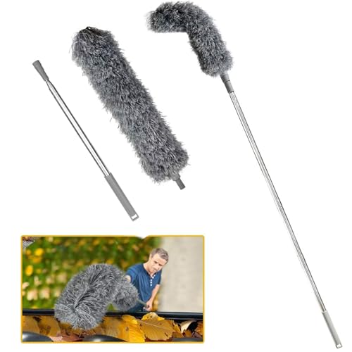 Gutter Cleaning Brush Roofing Tool with Telescopic Extendable Telescopic Pole 8.4ft Guard Cleaner Tool Easy Remove Leaves and Debris from The Groun (Grey)