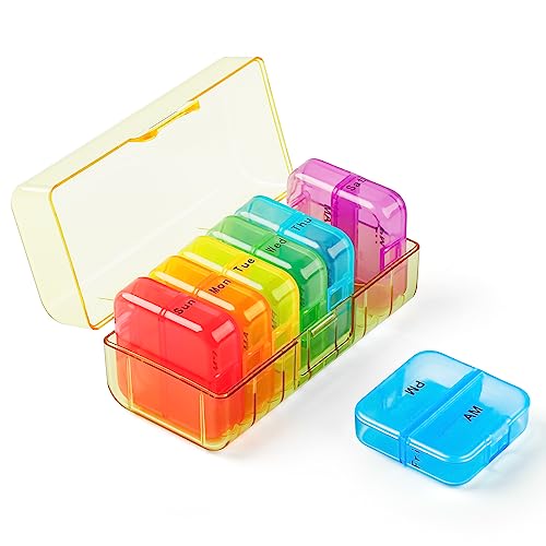 Daviky Medicine Pill Organizer 7 Day, Weekly Pill Organizer 2 Times a Day, Pill Boxes and Organizer 2 Times a Day, Daily Pill Organizer Large, Pill Case 2 Per Day, Pill Container Twice A Day