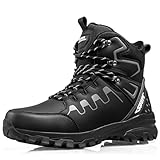 Men's Fashion Winter Snow Boots Outdoor Side Zipper High-top Sneakers Plush Lining Casual Warm Ankle Boots Anti-slip And Waterproof Hiking Boots Camp Backpacking Boots For Men(Black,9.5)